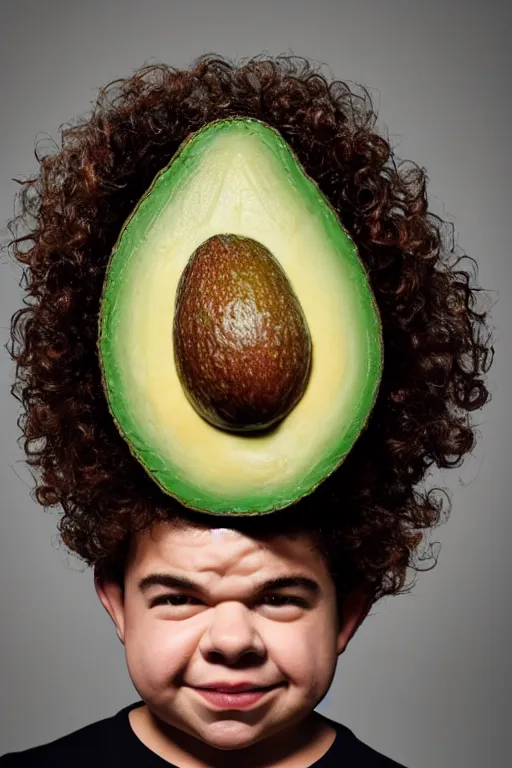 Image similar to 📷 gaten matarazzo head in avocado 🥑, made of food, head portrait, dynamic lighting, 4 k