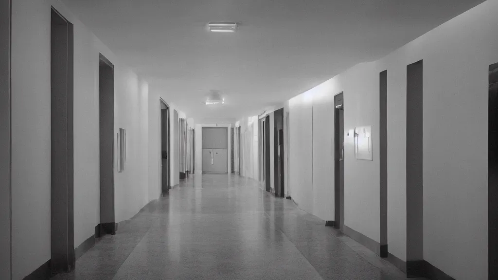 Image similar to stanley kubrick white hallway