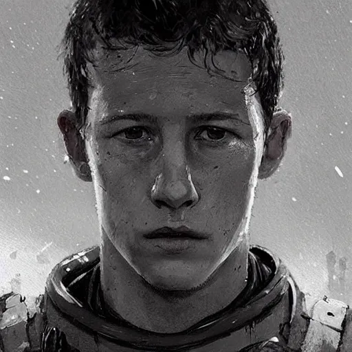 Image similar to portrait of a man by greg rutkowski, tye sheridan as a colonial marine, from aliens franchise, he is about 2 0 years old, military composure, wearing tactical gear of the colonial marines, highly detailed portrait, digital painting, artstation, concept art, smooth, sharp foccus ilustration, artstation hq