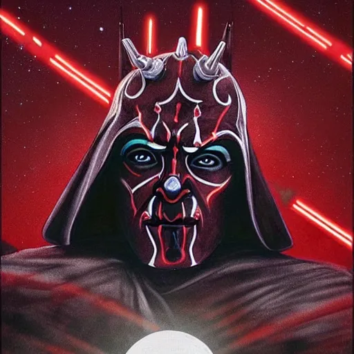 Image similar to Darth Maul overlooking coruscant, artwork by tim burton