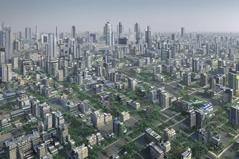 Image similar to 3 d rendering of the city of jakarta rendered with an unreal engine 5, the image is refined with uhd, yellowish light, and also its beauty is like the real world