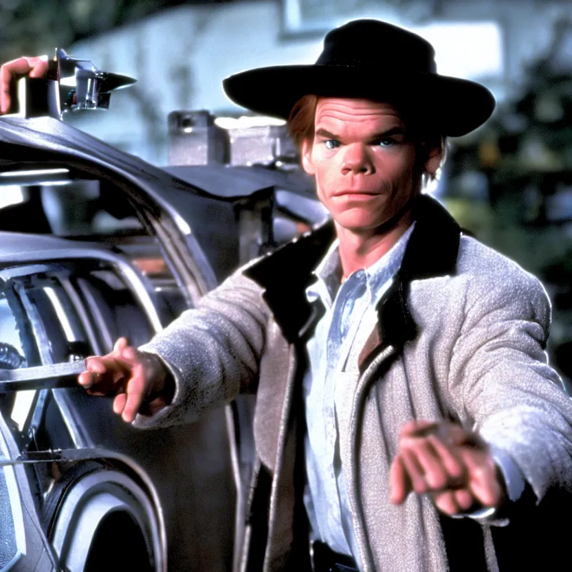 Image similar to michael c hall starring in back to the future movie, movie still, 8 k,