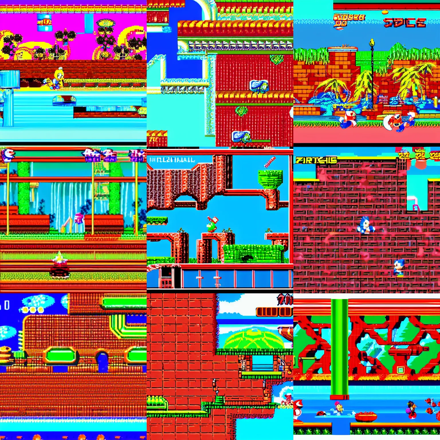 Prompt: Sega Mega Drive screenshot of the Hot Spring Zone from Sonic and Knuckles, gameplay clip