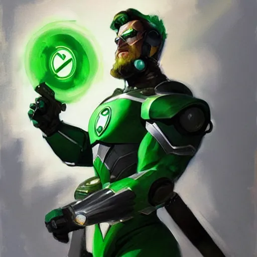 Image similar to greg manchess portrait painting of armored green lantern as overwatch character, medium shot, asymmetrical, profile picture, organic painting, sunny day, matte painting, bold shapes, hard edges, street art, trending on artstation, by huang guangjian and gil elvgren and sachin teng