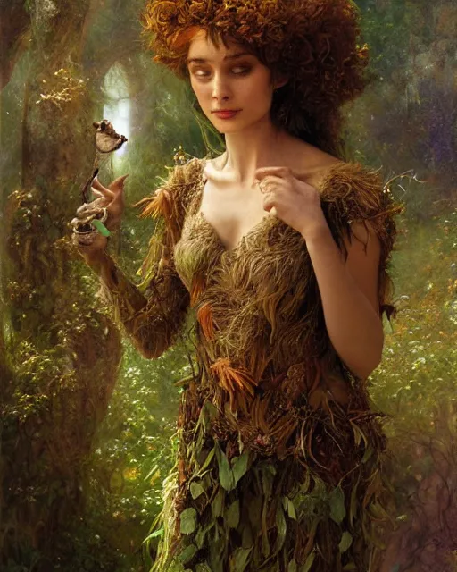 Image similar to dryad musician, portrait, accompanied by a feathered mouse, studio lighting by jessica rossier and brian froud and gaston bussiere