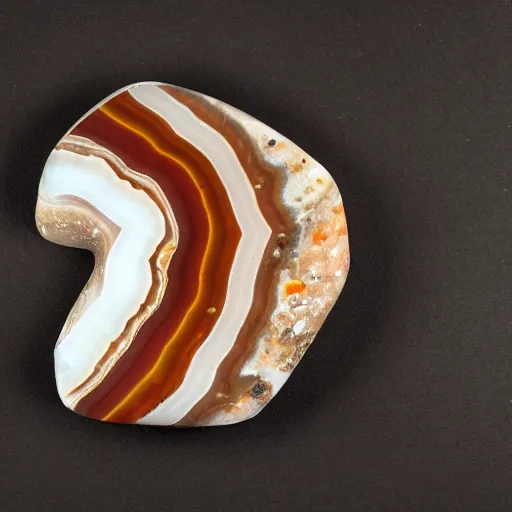 Image similar to a studio portrait of an agate jasper with the letter r in the banding white background