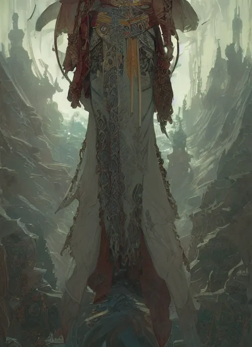 Image similar to xianxia hero, epic, fantasy, orientalist, intricate, elegant, highly detailed, digital painting, artstation, concept art, matte, sharp focus, illustration, art by greg rutkowski and alphonse mucha