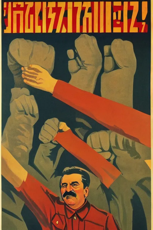 Image similar to Soviet propaganda poster with Stalin calling on the world community to fight against Nazism, Ultra Detailed, soviet realism