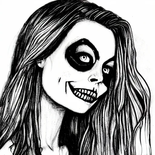 Image similar to grunge drawing of margot robbie in the style of jack skellington