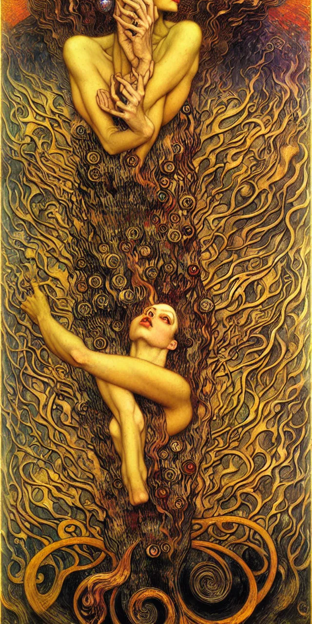 Image similar to Divine Chaos Engine by Karol Bak, Jean Delville, William Blake, Gustav Klimt, and Vincent Van Gogh, symbolist, visionary