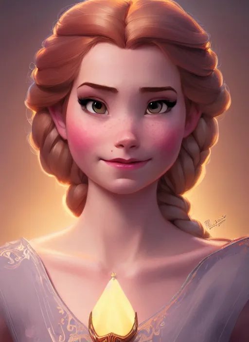 Image similar to anna from frozen, d & d, fantasy, intricate, elegant, highly detailed, digital painting, artstation, concept art, matte, sharp focus, illustration, hearthstone, art by artgerm and greg rutkowski and alphonse mucha