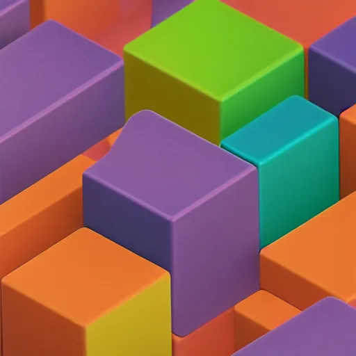 Image similar to an axonometric isometric photo of a closely stacked series of many individually coloured blocks. each blocks has a unique single colour and have a satin finish. are made of a satin resin. photorealistic, architectural model, octane render, path tracing