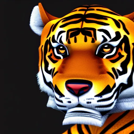 Image similar to portrait of an anthropomorphic tiger in a black suit, ultra detail, ultra realistic, soft fur, ssao 8 k