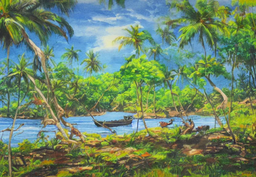 Prompt: sri lankan landscape, painting by aaron griffin,