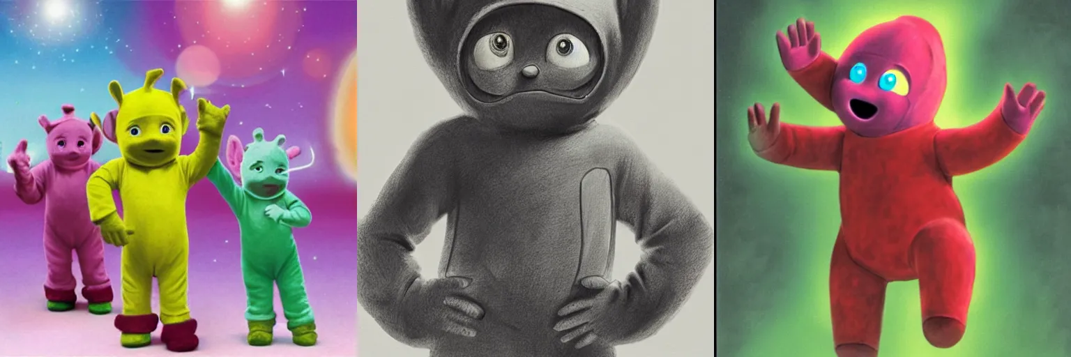Prompt: concept art for the new teletubbie, dinkle