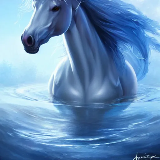 Image similar to a fantastical poney made of water, translucent, transparent, ethereal, hyperalism, cute, scottish folklore, digital painting, artstation, concept art, smooth, 8 k frostbite 3 engine, ultra detailed, art by artgerm and greg rutkowski and magali villeneuve