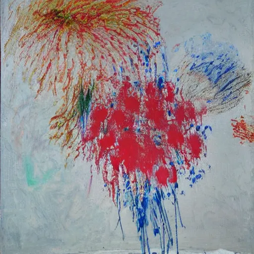 Image similar to an oil painting of dripping flowers by cy twombly