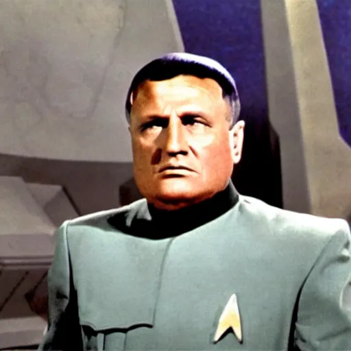 Image similar to A still of Mussolini in Star Trek, colour photo