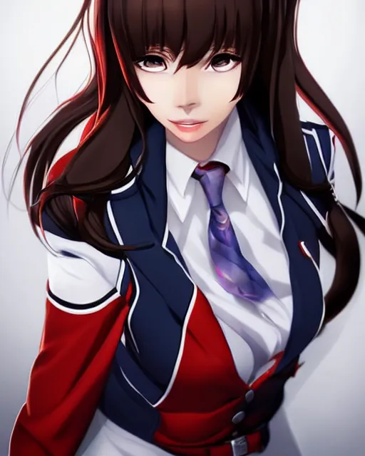 Image similar to beautiful portrait of a Flight Attendant who looks like Shiraki Meiko, Prison School anime, character design by Ross Tran, artgerm detailed, soft lighting