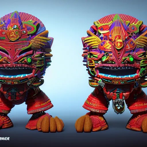 Image similar to 3 d toy aztec gods as funco toy, octane 8 k render, studio lighting, artstation