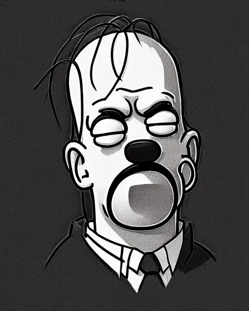 Prompt: portrait of homer simpson, concept art, sumi - e style, intricate linework, artstation, trending, highly detailed, smooth, focus, art by yoji shinkawa