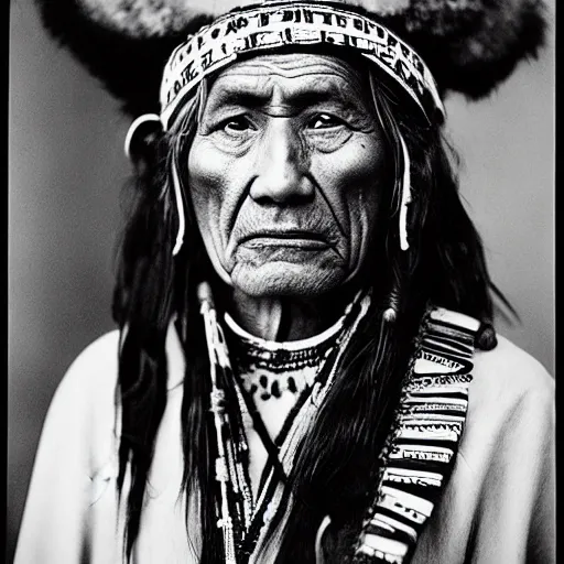 Image similar to portrait of an expressive face of an old Apache chief by annie leibovitz