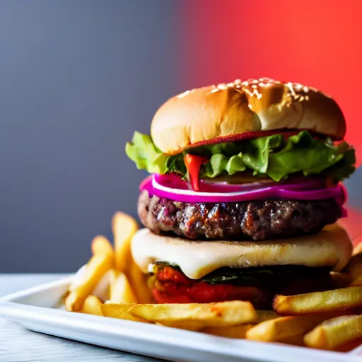 Prompt: finger burger, soda, fries, award winning, food photography