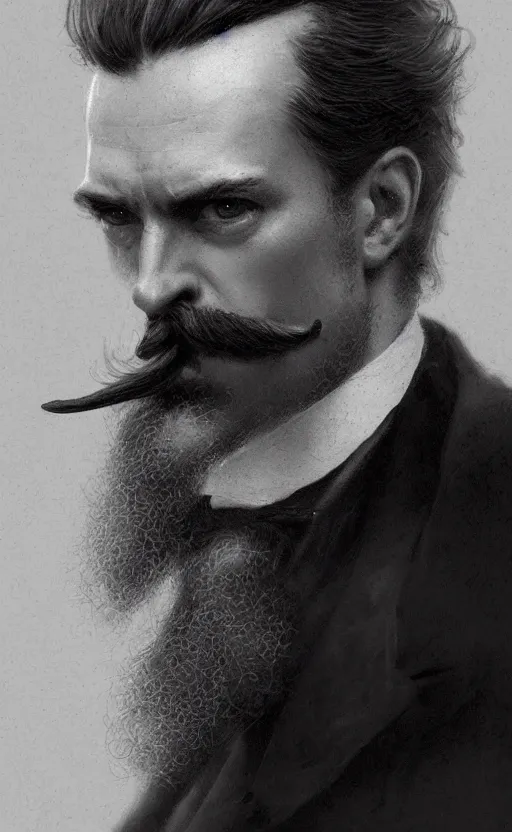 Prompt: portrait of a victorian man with a handlebar moustache, male, detailed face, victorian, highly detailed, cinematic lighting, digital art painting by greg rutkowski