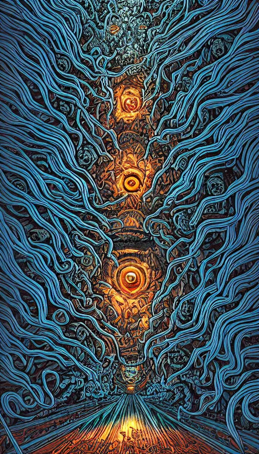 Image similar to a storm vortex made of many demonic eyes and teeth, by dan mumford,