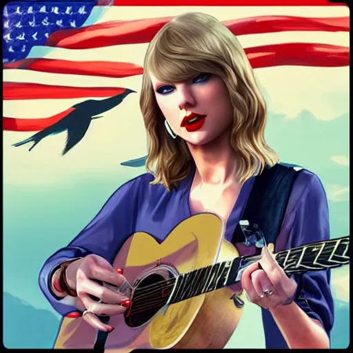 Image similar to Taylor Swift in GTA 5, cover art by Stephen Bliss