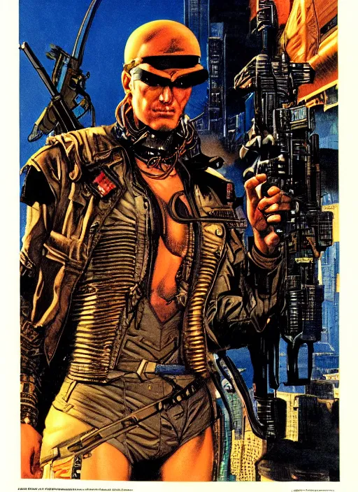 Image similar to cyberpunk mercenary. portrait by clyde caldwell and jean giraud and anton otto fischer and john philip falter and will eisner and gil elvgren