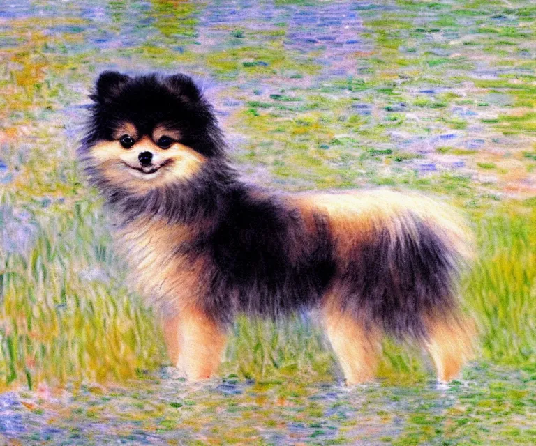 Image similar to pomeranian, cute, monet, water painting