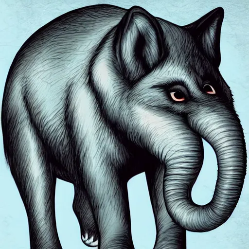 Image similar to a wolf merged with an elephant, photomorph artwork