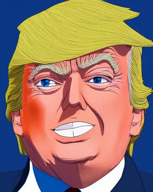Prompt: a close - up portrait of donald trump, anime style by studio ghibli and toei, highly detailed, trending on artstationhq