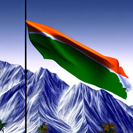 Image similar to highly detailed photo of indian flag hosting on mountain, hyper realistic, art by greg rutsowski, concept art, 8 k detail post - processing