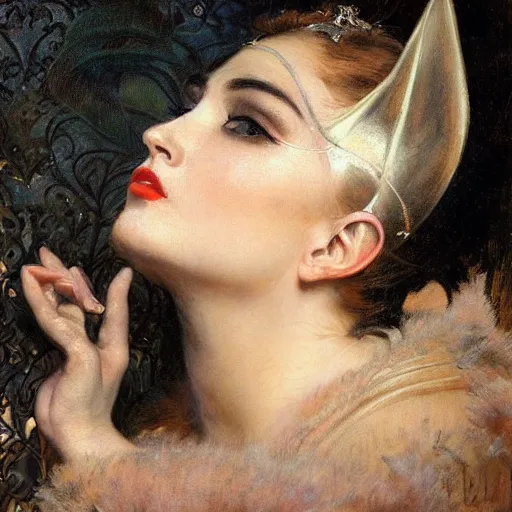 Image similar to detailed potrait ofcatwoman in baroque painting, girl graceful,, painting by gaston bussiere, craig mullins, j. c. leyendecker, lights, art by ernst haeckel, john william godward, hammershøi,,