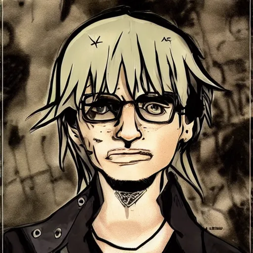 Prompt: punk jeffrey dahmer psycho, profile picture, grunge fashion, reflection, cute artwork, inspired by made in abyss, gothic style