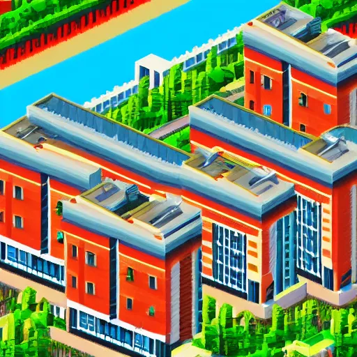 Image similar to soviet apartment buildings in SimCity2000 style. isometric. retro. pixelart. maxis.