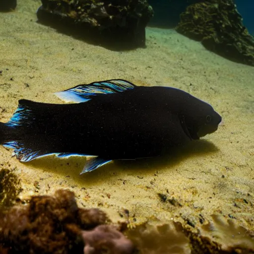 Prompt: photo of a fish in the ocean that looks like a panda