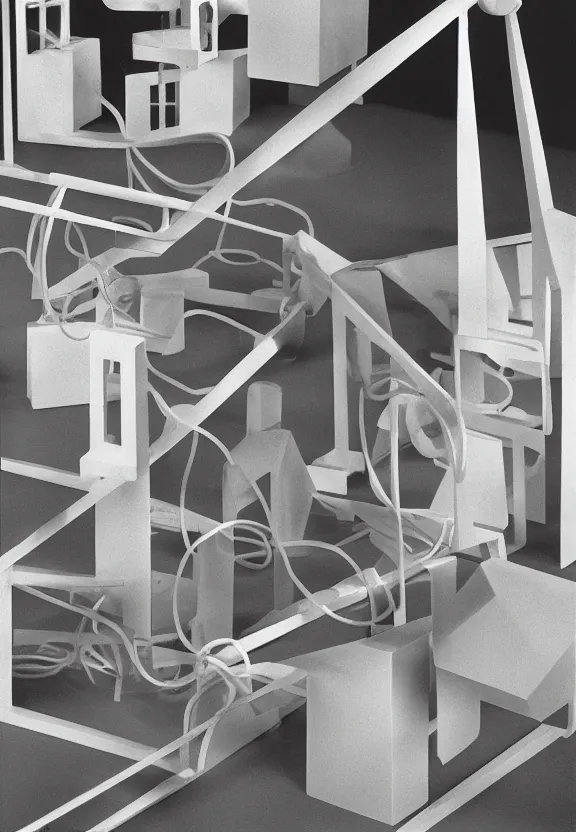 Image similar to a chess - piece building machine, minimal white machinery with cables, a surrealist sculpture by marcel duchamp, archival pigment print, 1 9 1 4, conceptual art, artwork, academic art, surrealist, fluxus