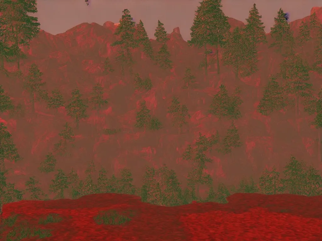 Image similar to Twin Peaks red room as a PS1 game landscape