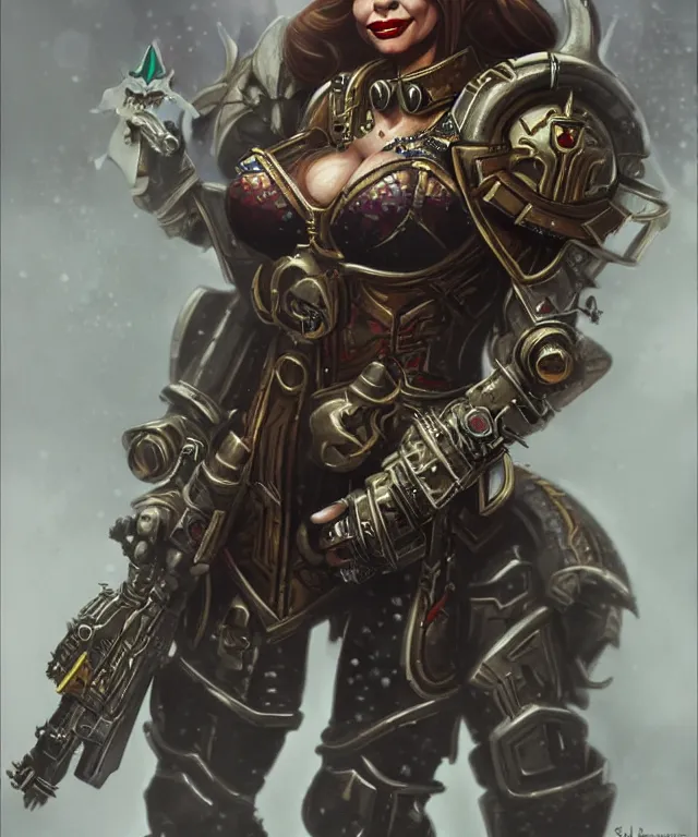Prompt: Sofia Vergara as a battle sister from Warhammer 40k, portrait, highly detailed, intricate, concept art, artstation