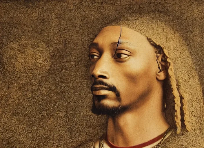 Image similar to a very high resolution image from a new movie, snoop dogg. drawn by leonardo da vinci. mountains, directed by wes anderson