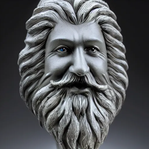 Image similar to a flawless, purely water spirit sculpture of a man with long hair, with trimmed beard, smiling widely. water spirit statue, extremely detailed, award-winning art, trending on Artstation