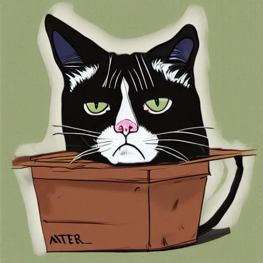 Prompt: a grumpy cat at a garage sale, digital art