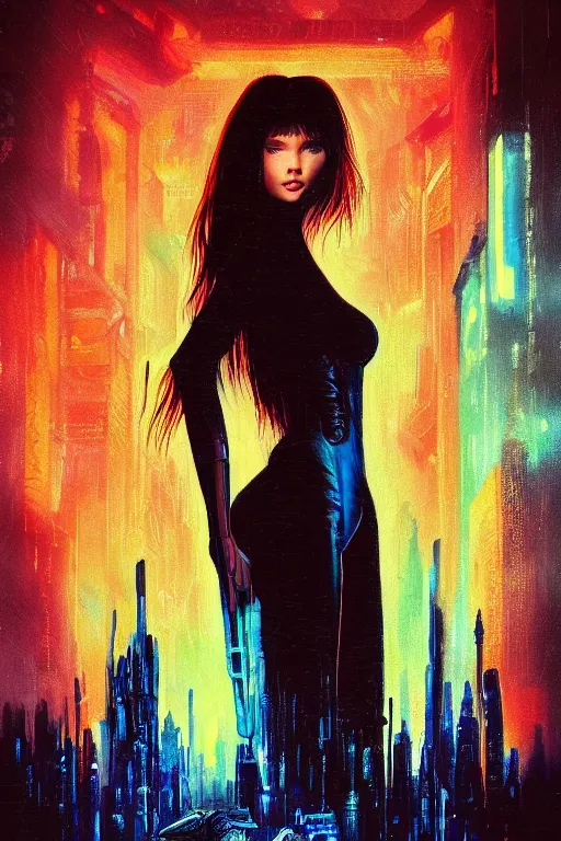 Image similar to madison beer in the style of johan grenier and john picacio and alan m. clark, trending on artstation, bioluminescence tilt - shift blade runner 2 0 4 9, crayon art, futuresynth, splash art, post - minimalism