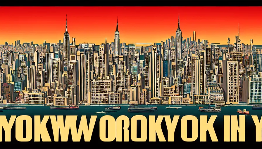 Image similar to new york city in 2141, art deco poster, material design