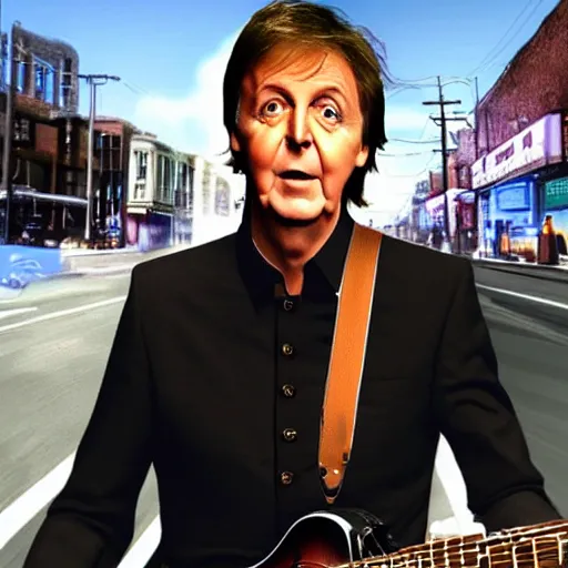 Image similar to Paul McCartney on a gta cover of the game, hyper realistic, HD, HQ, photo realistic