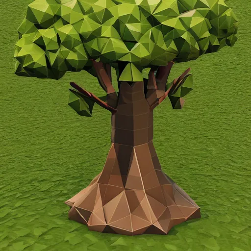 Image similar to a low poly 3d object of the tree used in mobile game, large and majestic