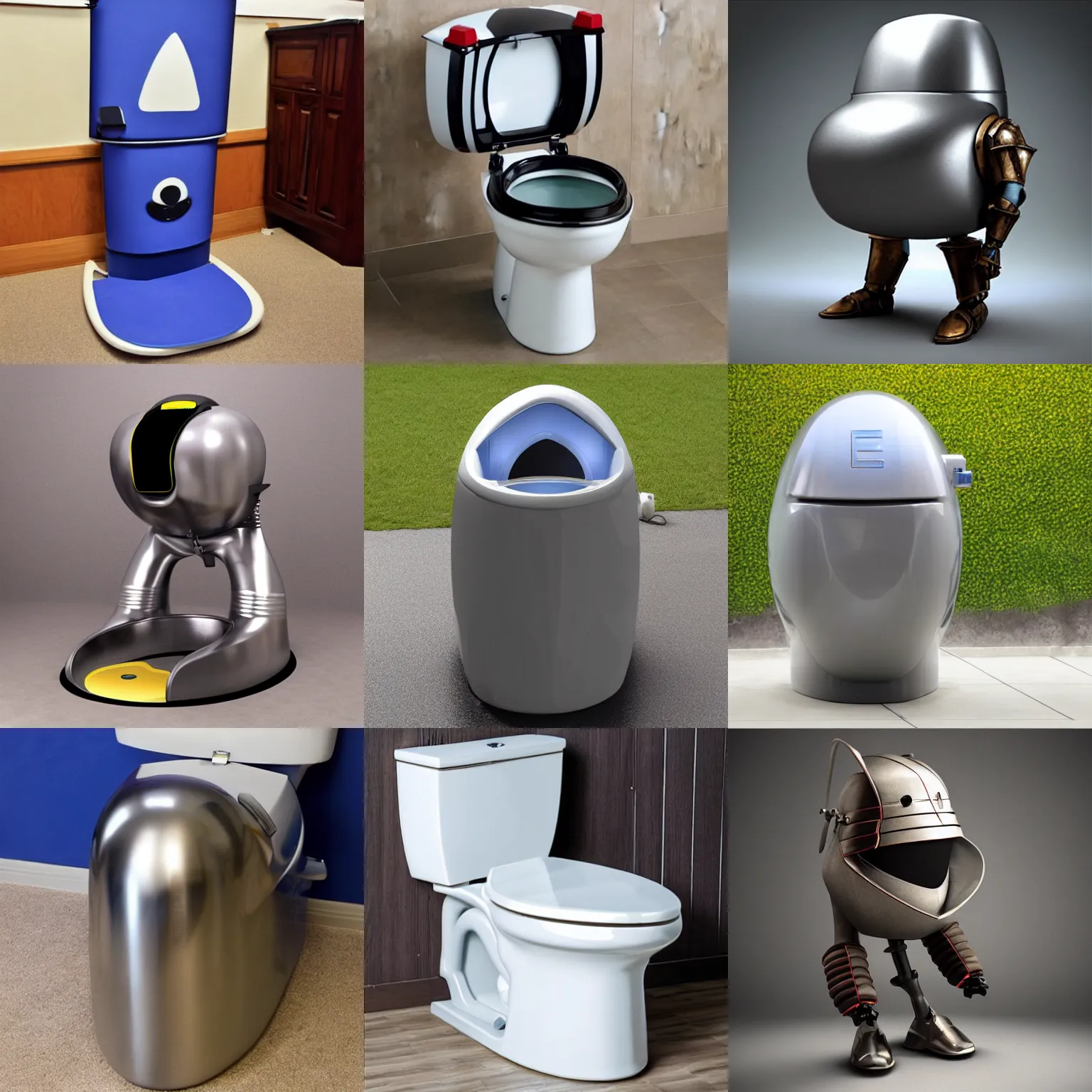 Prompt: oversized giant anthropomorphic hi tech toilet bowll knight